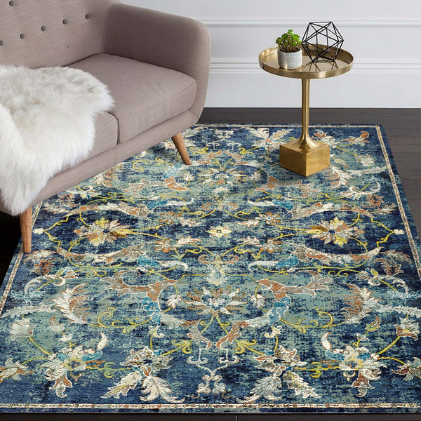 Homeroots 4' X 6' Blue And White Jacobean Pattern Area Rug  Polypropylene 395704