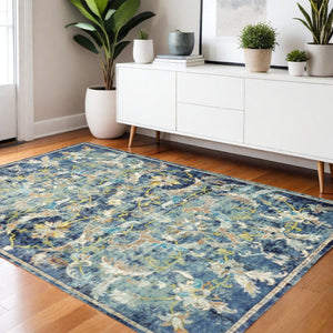 HomeRoots 4' Timeless Blue and White Jacobean Area Rug - Luxurious High-Pile Design for Elegant Spaces 4' x 6' 395704