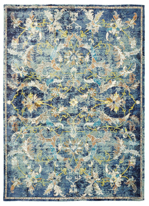 Homeroots 5' X 8' Blue And White Jacobean Pattern Area Rug  Polypropylene 395705
