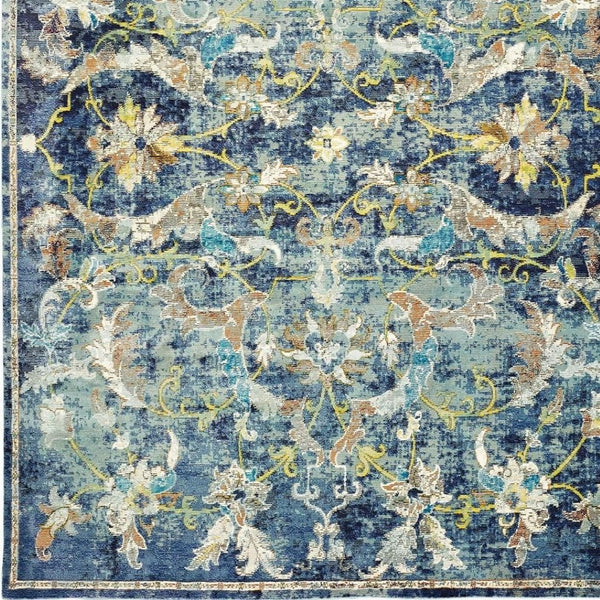 HomeRoots 4' Timeless Blue and White Jacobean Area Rug - Luxurious High-Pile Design for Elegant Spaces 5' x 8' 395705