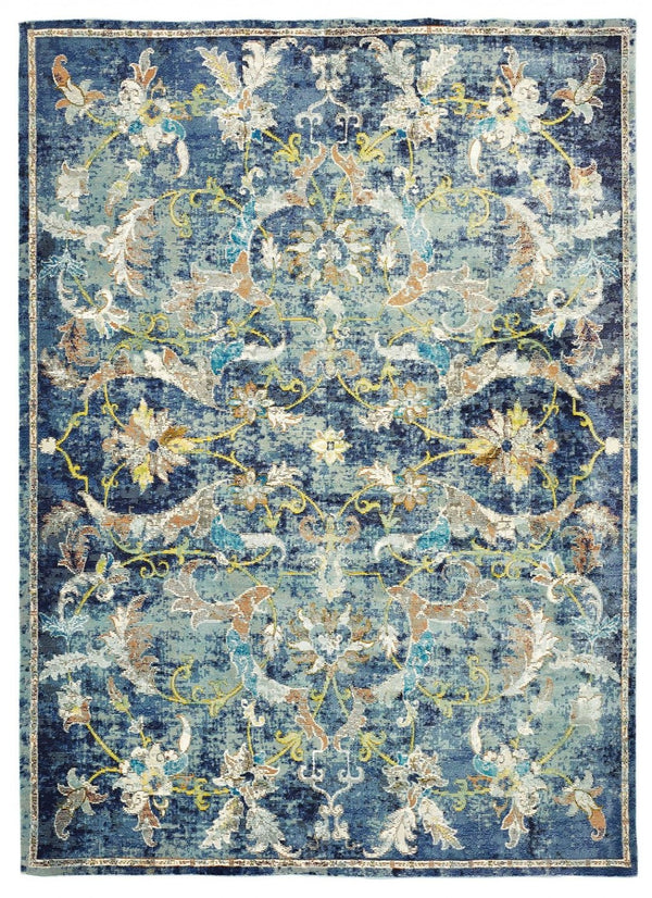 HomeRoots 4' Timeless Blue and White Jacobean Area Rug - Luxurious High-Pile Design for Elegant Spaces 5' x 8' 395705