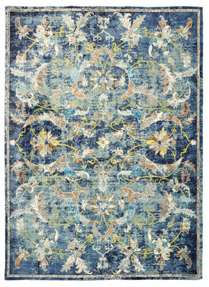 Homeroots 8' X 10' Blue And White Jacobean Pattern Area Rug  Polypropylene 395706