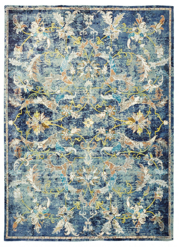 Homeroots 8' X 10' Blue And White Jacobean Pattern Area Rug  Polypropylene 395706