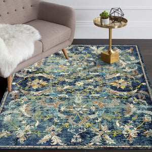 Homeroots 8' X 10' Blue And White Jacobean Pattern Area Rug  Polypropylene 395706