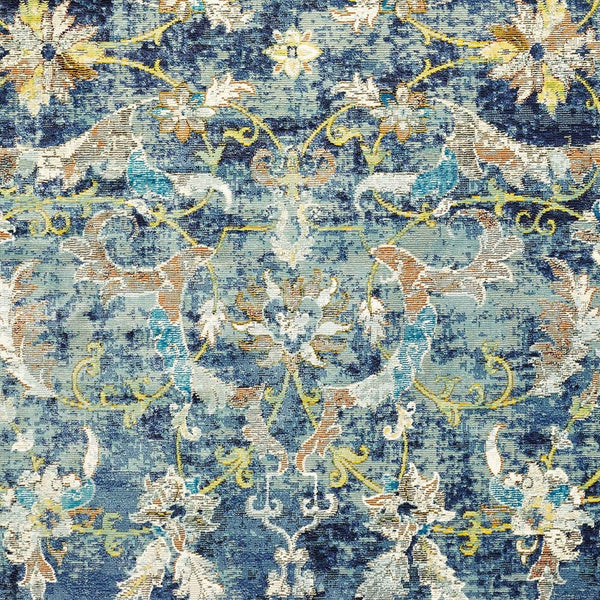 Homeroots 9' X 12' Blue And White Jacobean Pattern Area Rug  Polypropylene 395707