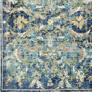Homeroots 9' X 12' Blue And White Jacobean Pattern Area Rug  Polypropylene 395707