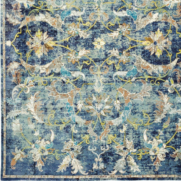 Homeroots 9' X 12' Blue And White Jacobean Pattern Area Rug  Polypropylene 395707