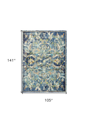 Homeroots 9' X 12' Blue And White Jacobean Pattern Area Rug  Polypropylene 395707