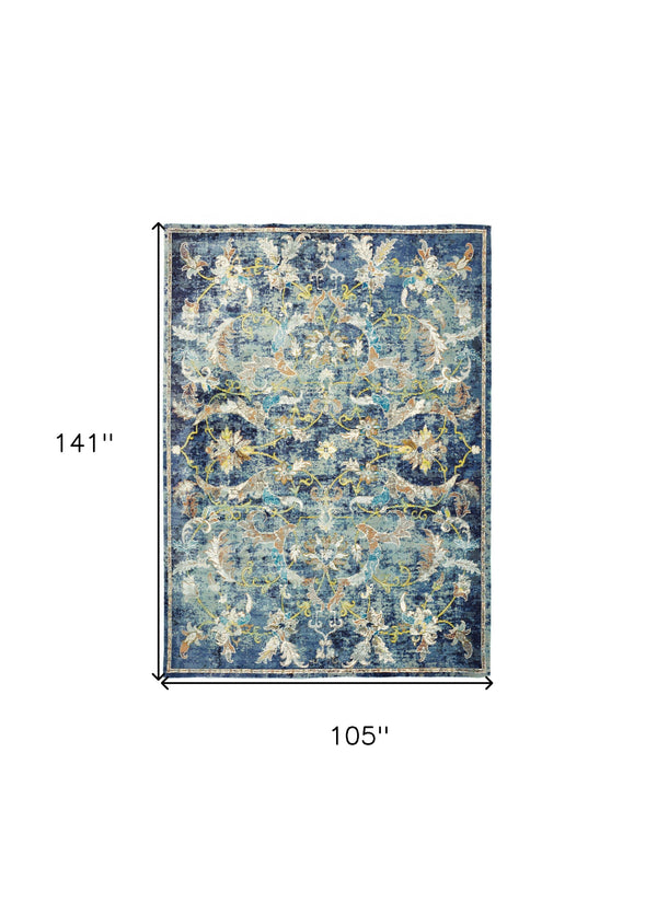 Homeroots 9' X 12' Blue And White Jacobean Pattern Area Rug  Polypropylene 395707