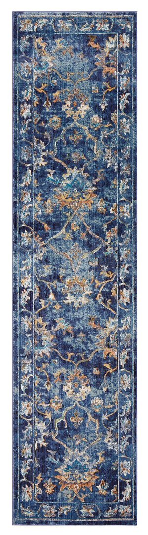 Homeroots 2' X 9' Blue And Gold Jacobean Runner Rug  Polypropylene 395708
