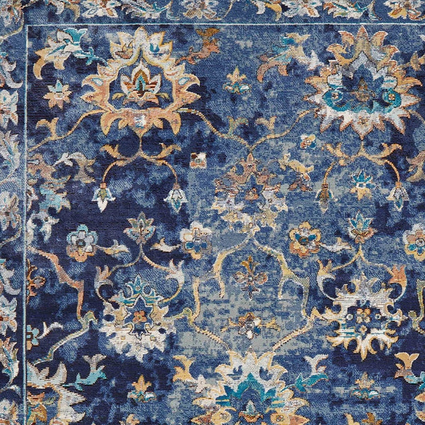 Homeroots 4' X 6' Blue And Gold Jacobean Area Rug  Polypropylene 395709