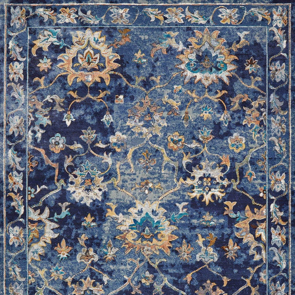 Homeroots 4' X 6' Blue And Gold Jacobean Area Rug  Polypropylene 395709