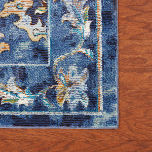 Homeroots 4' X 6' Blue And Gold Jacobean Area Rug  Polypropylene 395709