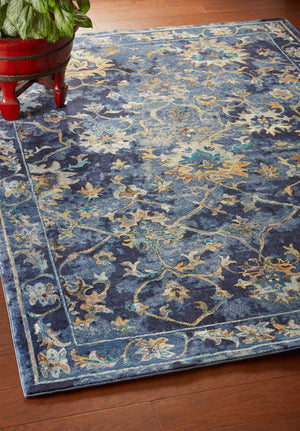 Homeroots 4' X 6' Blue And Gold Jacobean Area Rug  Polypropylene 395709