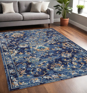 Homeroots 5' X 8' Blue Aqua And Gold Floral Area Rug  Polypropylene 395710