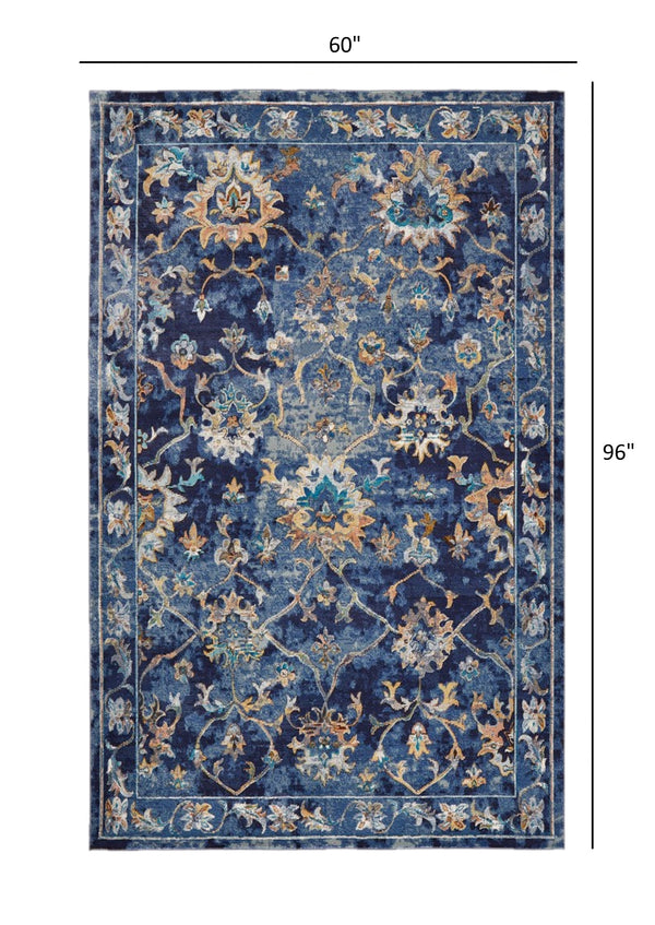 Homeroots 5' X 8' Blue Aqua And Gold Floral Area Rug  Polypropylene 395710