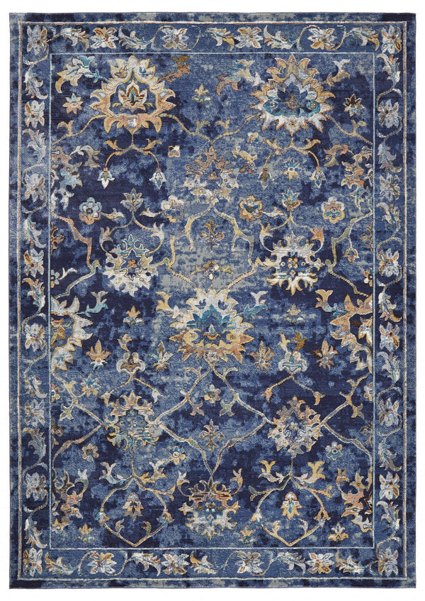 Homeroots 8' X 10' Blue Aqua And Gold Oriental Distressed Area Rug  Polypropylene 395711