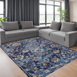 Homeroots 8' X 10' Blue Aqua And Gold Oriental Distressed Area Rug  Polypropylene 395711