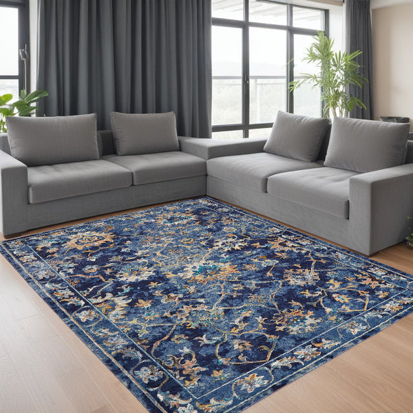 Homeroots 8' X 10' Blue Aqua And Gold Oriental Distressed Area Rug  Polypropylene 395711