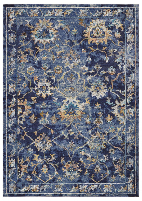 Homeroots 8' X 10' Blue Aqua And Gold Oriental Distressed Area Rug  Polypropylene 395711