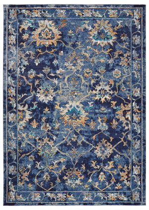 Homeroots 9' X 12' Blue Aqua And Gold Floral Distressed Area Rug  Polypropylene 395712