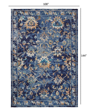 Homeroots 9' X 12' Blue Aqua And Gold Floral Distressed Area Rug  Polypropylene 395712