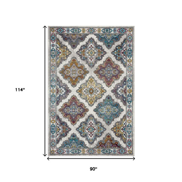 HomeRoots 8' Floral Elegance Area Rug - Traditional Motifs in Muted Blues, Browns, & Yellows for Any Room 8' X 10' 395718