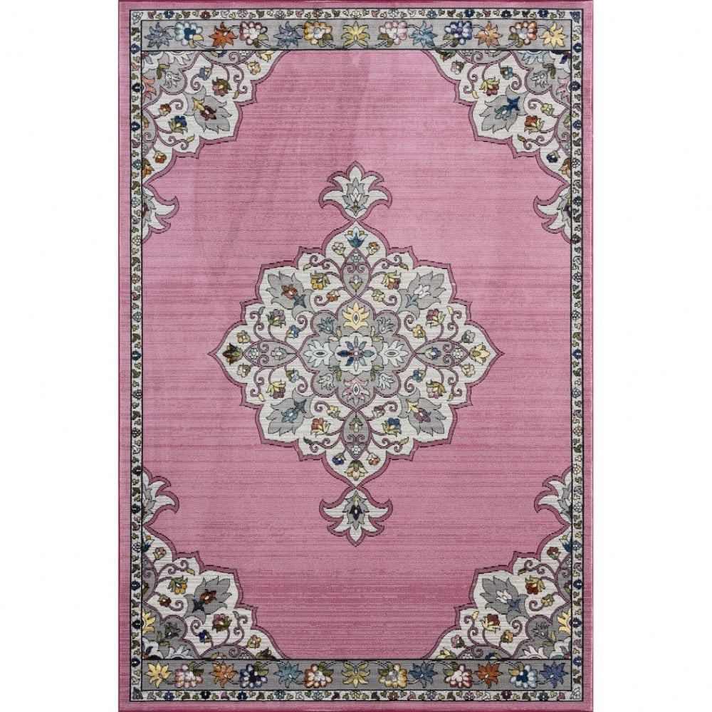 HomeRoots 8' Pink Traditional Medallion Area Rug - Elegant Floral Design for Living Rooms & Bedrooms Decor 8' x 10' 395726