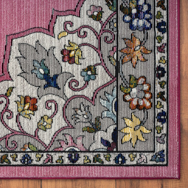 HomeRoots 8' Pink Traditional Medallion Area Rug - Elegant Floral Design for Living Rooms & Bedrooms Decor 8' x 10' 395726