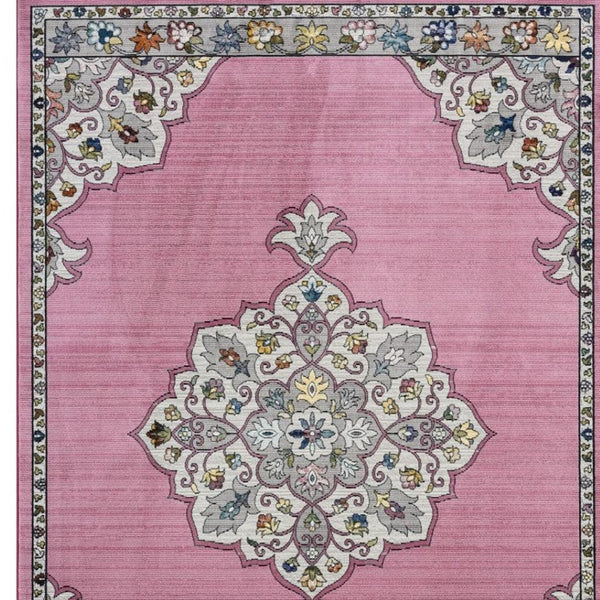 HomeRoots 8' Pink Traditional Medallion Area Rug - Elegant Floral Design for Living Rooms & Bedrooms Decor 8' x 10' 395726