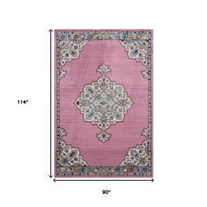 HomeRoots 8' Pink Traditional Medallion Area Rug - Elegant Floral Design for Living Rooms & Bedrooms Decor 8' x 10' 395726
