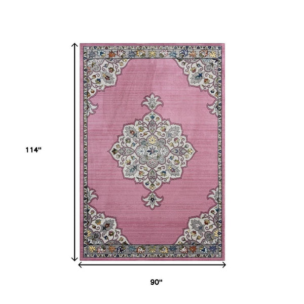 HomeRoots 8' Pink Traditional Medallion Area Rug - Elegant Floral Design for Living Rooms & Bedrooms Decor 8' x 10' 395726