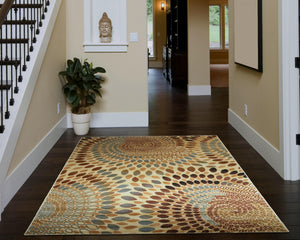 Homeroots 5' X 7' Cream And Brown Swirls Area Rug  Olefin 395729