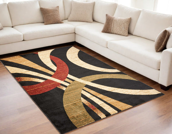 Homeroots 5' X 7' Black Abstract Geometric Area Rug  Olefin 395731