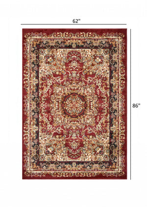 Homeroots 5' X 7' Red Royal Medallion Area Rug  Olefin 395735