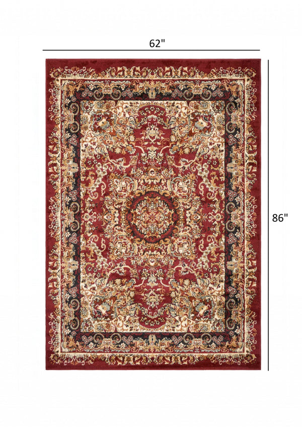 Homeroots 5' X 7' Red Royal Medallion Area Rug  Olefin 395735