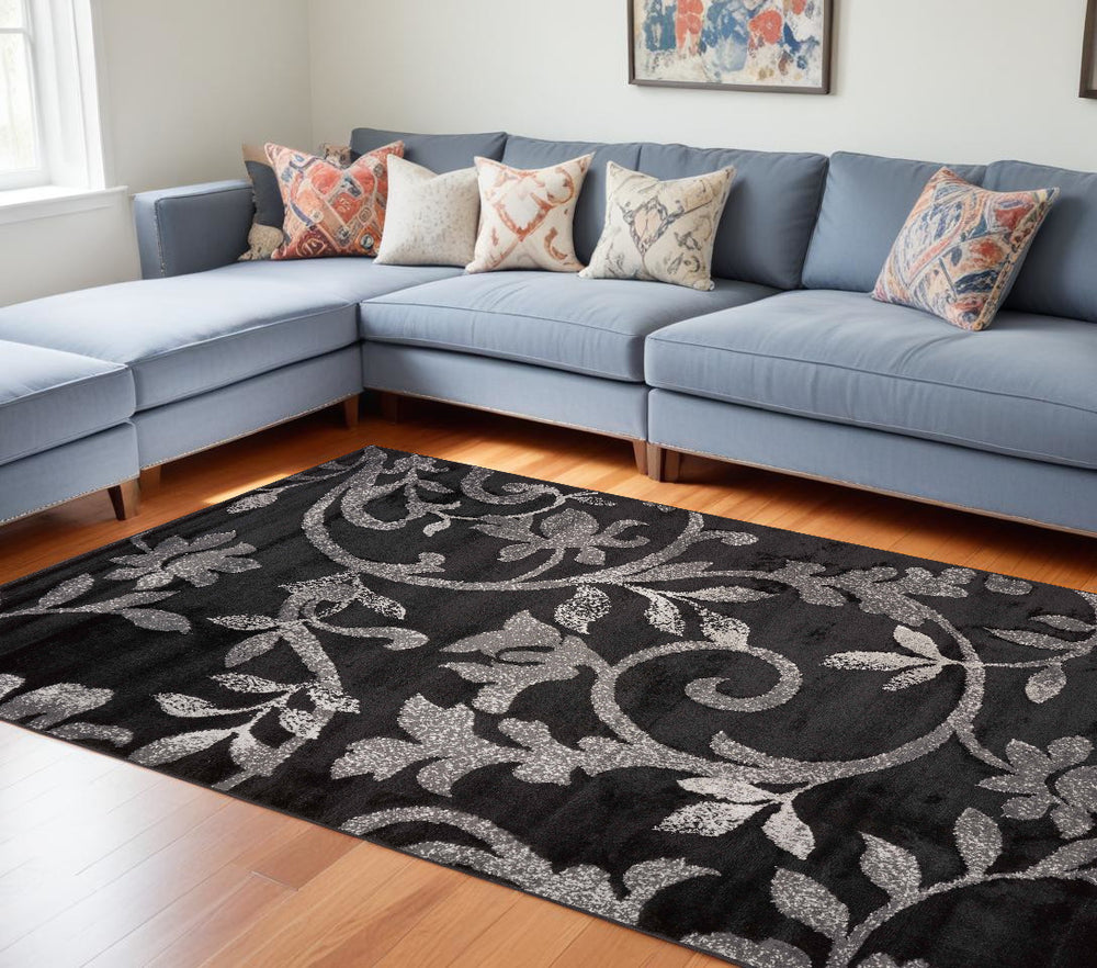 Homeroots 8' X 10' Black Filigree Vines Area Rug  Olefin 395750