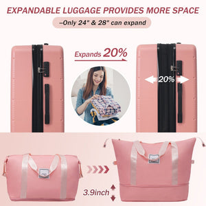 English Elm Luggage 5 Piece Hardside Abs Set with Front Access Carry on and Tsa Spinner Wheels Light Pink N732P391557U