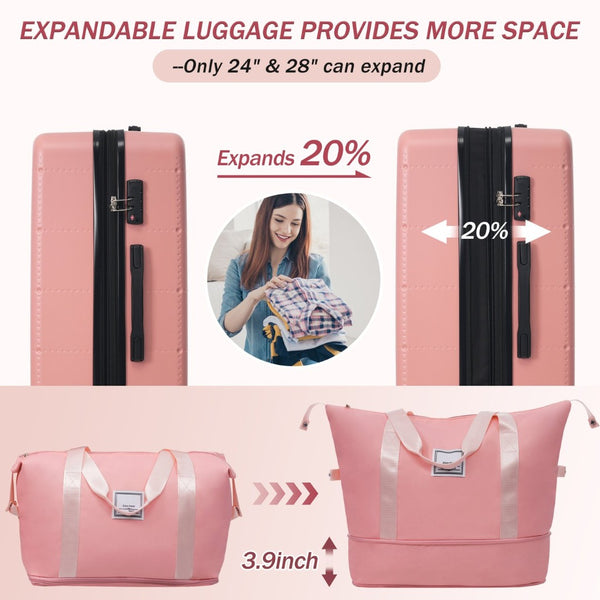 English Elm Luggage 5 Piece Hardside Abs Set with Front Access Carry on and Tsa Spinner Wheels Light Pink N732P391557U