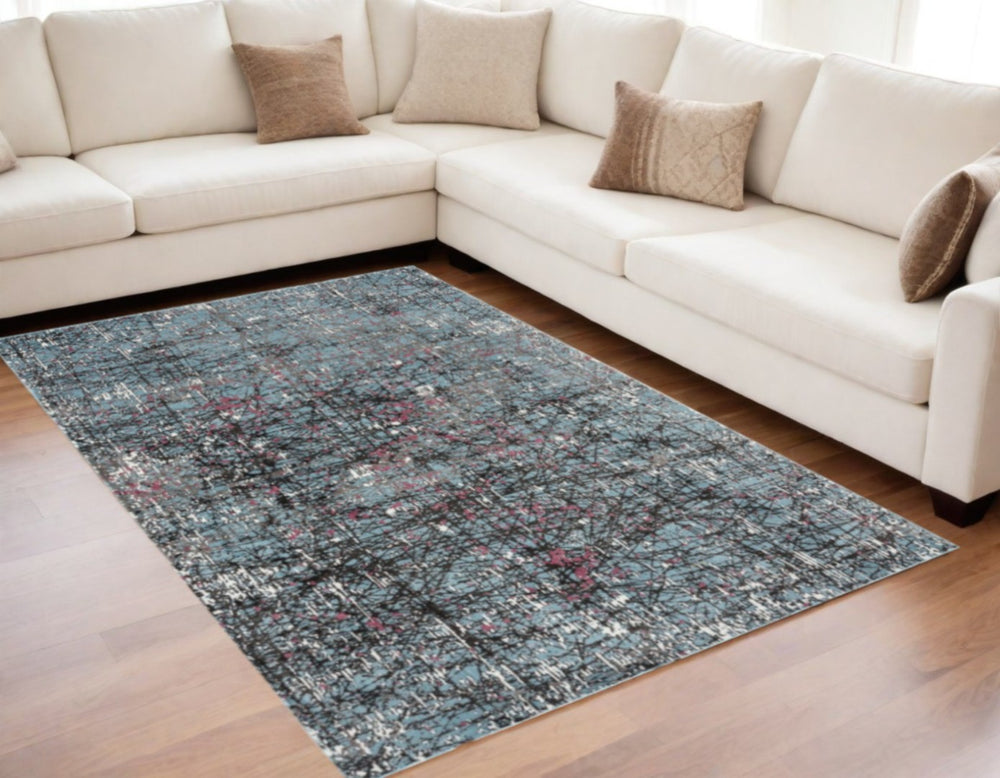 HomeRoots 5' Modern Blue Chaotic Strokes Area Rug - Artistic Abstract Design for Contemporary Spaces 5' X 8' 395762