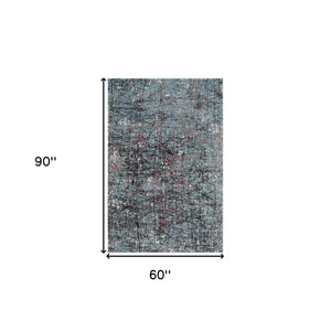 HomeRoots 5' Modern Blue Chaotic Strokes Area Rug - Artistic Abstract Design for Contemporary Spaces 5' X 8' 395762