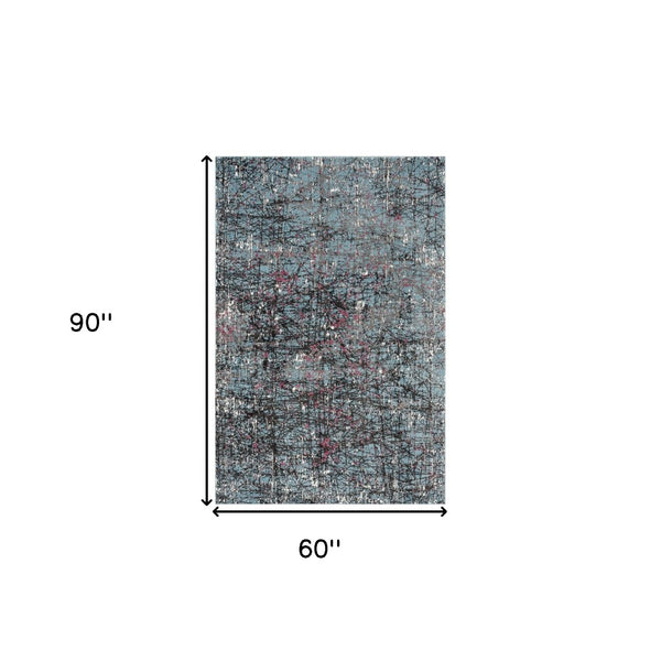 HomeRoots 5' Modern Blue Chaotic Strokes Area Rug - Artistic Abstract Design for Contemporary Spaces 5' X 8' 395762