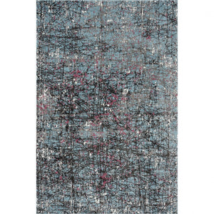 HomeRoots 8' Contemporary Abstract Area Rug with Chaotic Strokes in Pastel Blue, Black, and Fuchsia Design 8' X 10' 395763