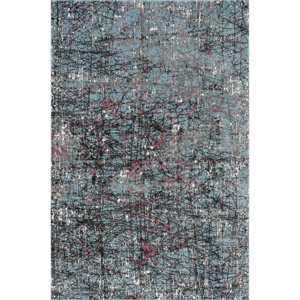 HomeRoots 8' Contemporary Abstract Area Rug with Chaotic Strokes in Pastel Blue, Black, and Fuchsia Design 8' X 10' 395763