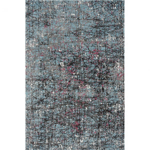HomeRoots 8' Contemporary Abstract Area Rug with Chaotic Strokes in Pastel Blue, Black, and Fuchsia Design 8' X 10' 395763