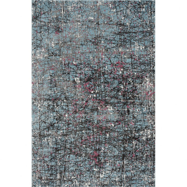 HomeRoots 8' Contemporary Abstract Area Rug with Chaotic Strokes in Pastel Blue, Black, and Fuchsia Design 8' X 10' 395763