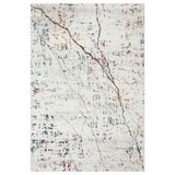 White Abstract Marble Area Rug - Modern Design with Peacock Blue & Blush Pink Accents