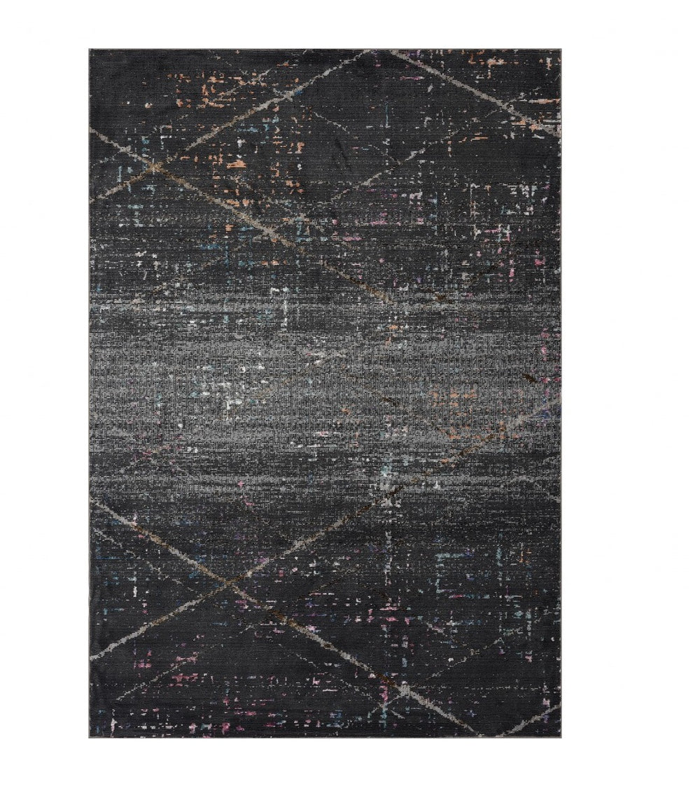 Homeroots 5' X 8' Distressed Black Abstract Area Rug  Polypropylene 395766