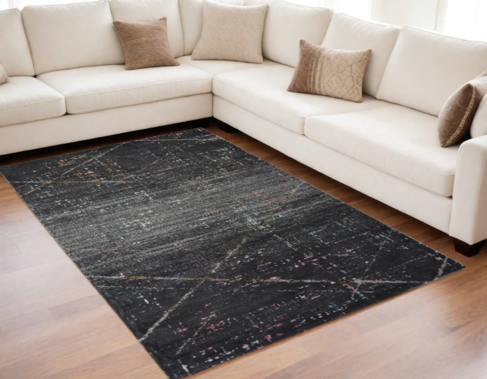 Homeroots 5' X 8' Distressed Black Abstract Area Rug  Polypropylene 395766