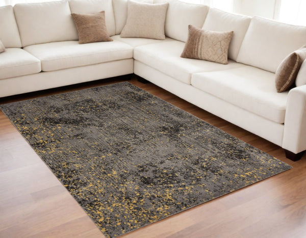 Homeroots 5' X 8' Gray And Yellow Abstract Sprinkle Area Rug  Polypropylene 395768
